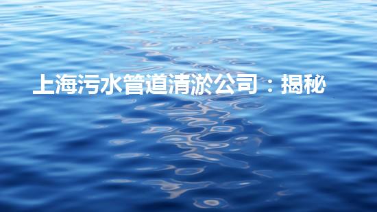 上海污水管道清淤公司：揭秘背后的黑暗秘密！